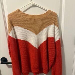 BellanBlue Tri-Tone Sweater - Tan, White, and Red